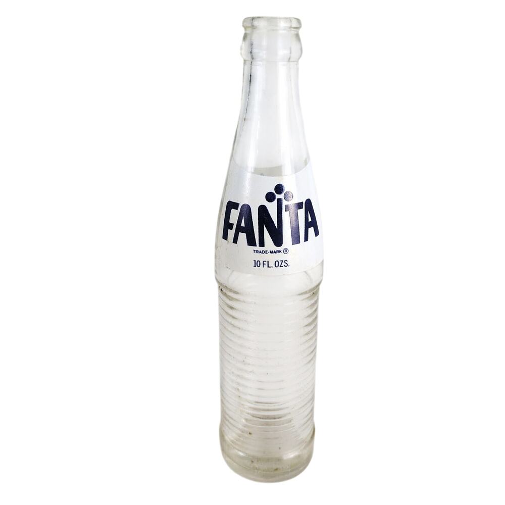 Vintage 1970s Fanta 10oz Ribbed Glass Soda Bottle Coca-Cola‎ Navy & White ACL